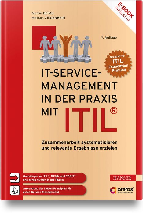 Cover eines Buches mit dem Titel „IT-Service-Management in der Praxis mit ITIL“. Autoren: Martin Beims, Michael Ziegenbein.