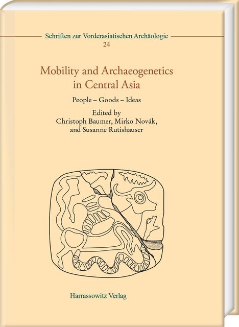 "Mobility and Archaeogenetics in Central Asia" oben. Unten abstrakte Zeichnung. Verlag: Harrassowitz.