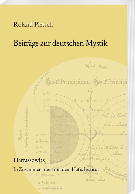 "Beiträge zur deutschen Mystik" von Roland Pietsch. Unten steht "Harrassowitz in Zusammenarbeit mit dem Hafis Institut." Darunter ist eine schemenhafte, mystische Diagrammillustration.