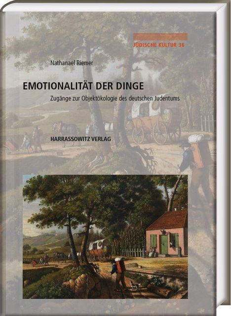 „EMOTIONALITÄT DER DINGE“ von Nathanael Riemer, Illustration: Landschaft mit Bäumen, Pferdekutsche und Personen auf einem Weg.