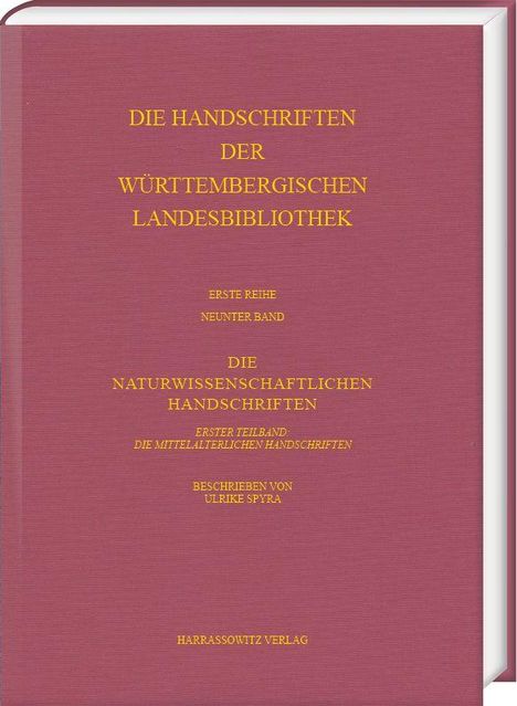 Buchtitel in goldener Schrift auf rotem Einband: "Die Handschriften der Württembergischen Landesbibliothek."