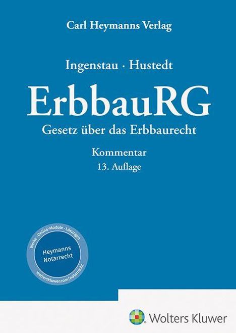 "ErbbauRG - Gesetz über das Erbbaurecht, Kommentar, 13. Auflage." Blaues Cover mit Verlagshinweis und Logo.