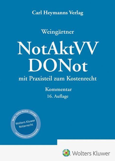 Cover eines Buches mit dem Titel "NotAktVV DONot", 16. Auflage, ergänzt durch Praxisteil zum Kostenrecht.