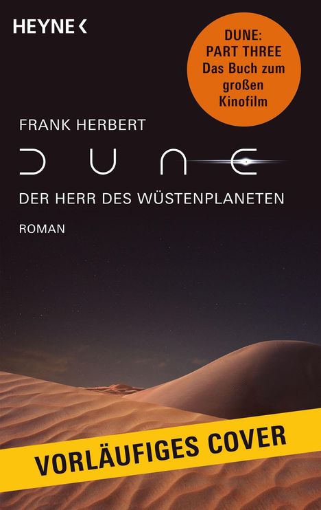 Vorläufiges Cover, Dune: Part Three, Frank Herbert, Dune, Der Herr des Wüstenplaneten. Sanddünen unter Sternenhimmel.