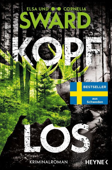 Text: "Bestseller aus Schweden". Ein großer weißer Schriftzug "KOPFLOS" vor einem Waldmotiv mit grünem Hirschkopf.