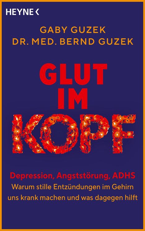 Text: "GLUT IM KOPF" in Rot. Weitere Details in Orange. Dunkler Hintergrund mit orangem Rand.