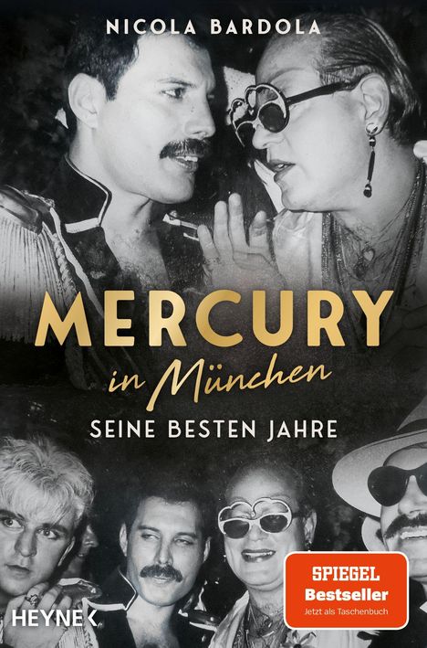 "Mercury in München: Seine besten Jahre" von Nicola Bardola. Schwarz-weißes Foto von Personen in feierlicher Kleidung.