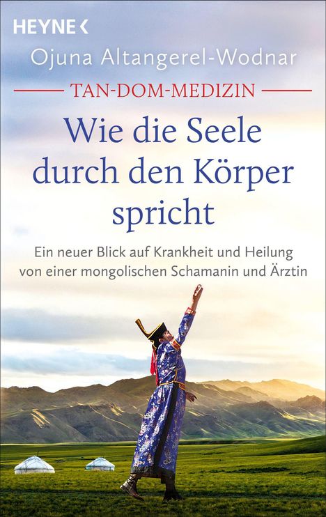 Titel: "Wie die Seele durch den Körper spricht". Eine Person in traditioneller Kleidung streckt ihre Arme im Grünen empor.