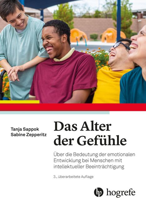 Buchtitel: "Das Alter der Gefühle" von Tanja Sappok, Sabine Zepperitz. Vier lachende Personen in fröhlicher Umgebung.