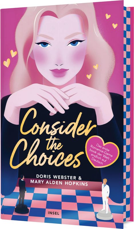 "Consider the Choices", "Doris Webster & Mary Alden Hopkins", Herz-Symbol, stilisierte Frau, Schachbrettmuster, kleine Figuren.