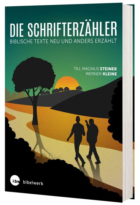 „DIE SCHRIFTERZÄHLER: Biblische Texte neu und anders erzählt“; Till Magnus Steiner, Werner Kleine; zwei Personen im Sonnenuntergang.