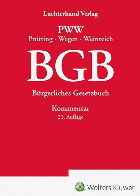 Rotes Buchcover: "Luchterhand Verlag", "BGB", "Bürgerliches Gesetzbuch", 21. Auflage, mit Wolters Kluwer Logo.