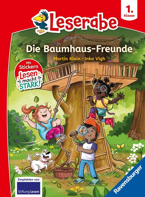 „Die Baumhaus-Freunde“ von Martin Klein und Inka Vigh. Illustration: Kinder spielen in einem Baumhaus.