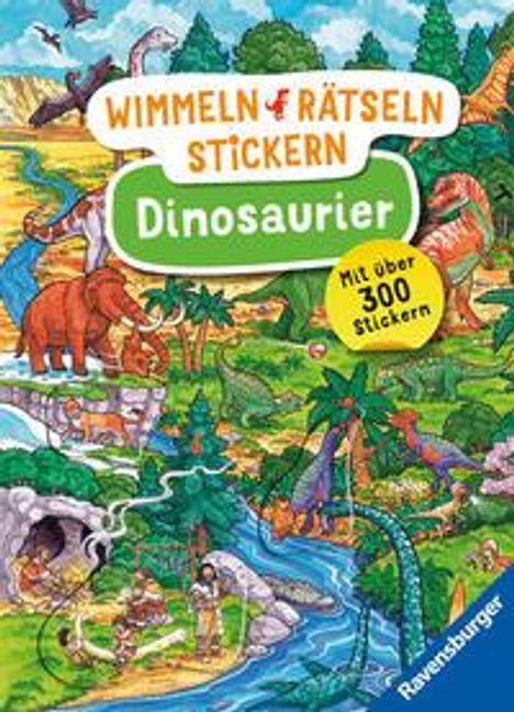 Ravensburger Wimmeln, Rätseln, Stickern: Dinosaurier - Stickerbuch ab 4 Jahren, 13 Wimmelbilder, über 300 Sticker, Dinosaurier, Buch