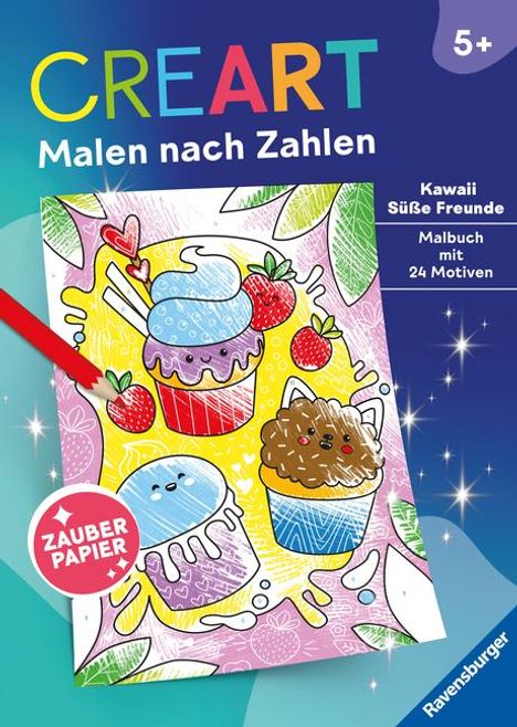 Ravensburger CreArt Malen nach Zahlen ab 5: Kawaii Süße Freunde, Malbuch, 24 Motive, Buch