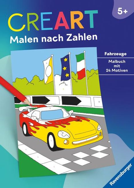 Ravensburger CreArt Malen nach Zahlen ab 5: Fahrzeuge, Malbuch, 24 Motive, Buch