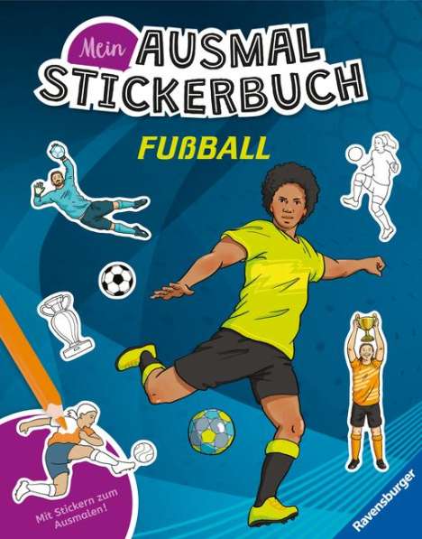 Ravensburger Mein Ausmalstickerbuch Fußball - Großes Buch mit über 300 Stickern, viele Sticker zum Ausmalen, Buch
