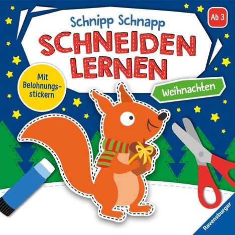 Rina Gregor: Ravensburger Schnipp-Schnapp Schneiden lernen Weihnachten - Schneiden und Kleben ab 3 Jahren - Block mit Belohnungsstickern und Profi-Urkunde - Perforierte Seiten, Buch