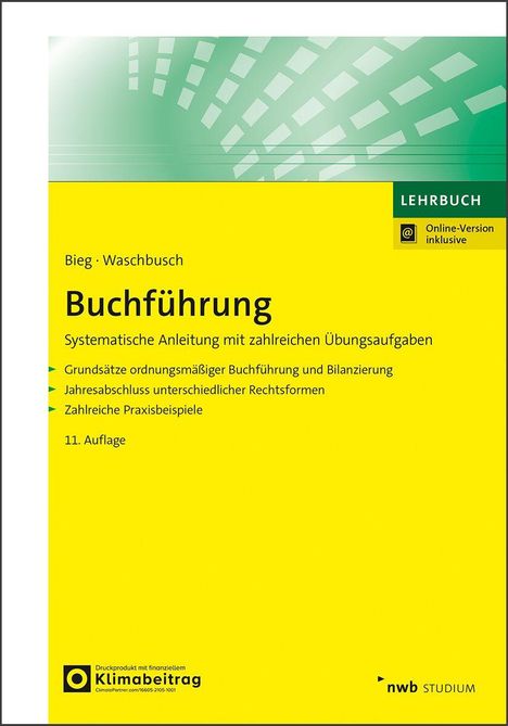 „Buchführung“, Anleitung mit Übungen. Grundsätze, Jahresabschluss, Praxisbeispiele, 11. Auflage. Grünes Design oben.