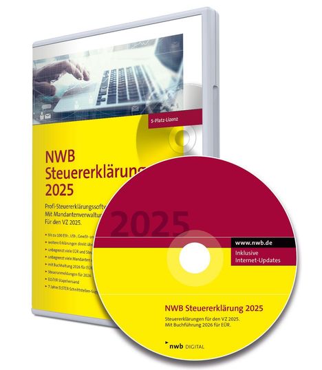 NWB Steuererklärung 2025 - 5-Platz-Lizenz, CD-ROM