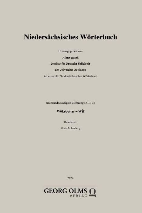 Niedersächsisches Wörterbuch, Buch