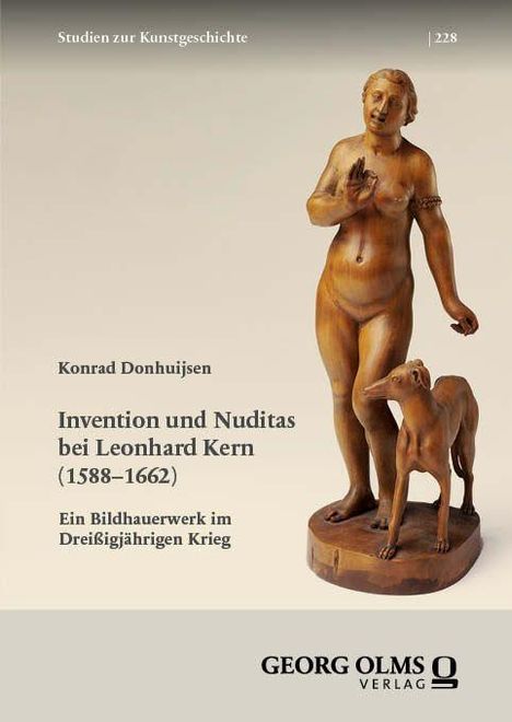 Buchcover: "Invention und Nuditas bei Leonhard Kern (1588–1662)". Statue eines nackten Mannes mit Hund auf Podest.