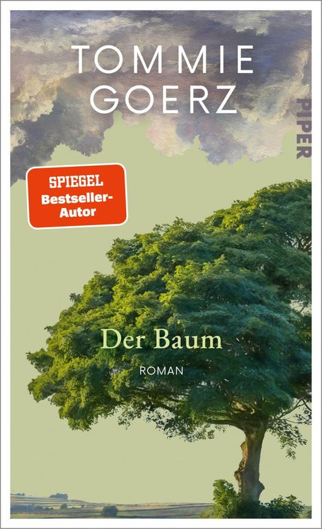 Oben: "Tommie Goerz", orange Box "Spiegel Bestseller-Autor", unten: "Der Baum" und "Roman". Ein großer Baum vor Himmel.
