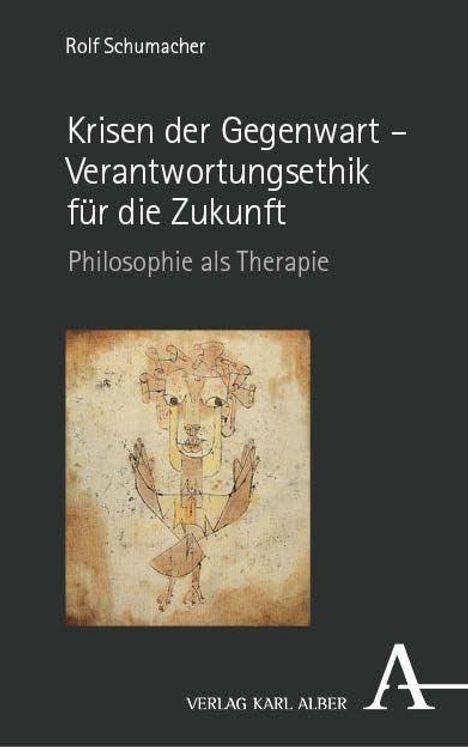 Texte: "Krisen der Gegenwart – Verantwortungsethik für die Zukunft", "Philosophie als Therapie". Unten eine abstrakte Zeichnung.