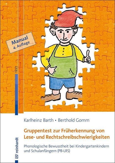 "Manual 4. Auflage." Illustration: Figur mit roter Mütze und gelbem Hemd auf orangefarbenem Puzzle.