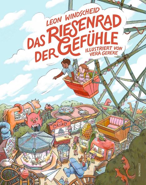 „Leon Windscheid – Das Riesenrad der Gefühle, illustriert von Vera Gerke“. Kinder im Riesenrad über einem Rummelplatz.