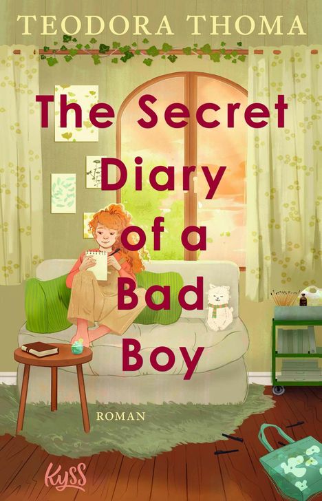 Titel: The Secret Diary of a Bad Boy. Autor: Teodora Thoma. Eine Illustration eines Mädchens auf einem Sofa mit Katze.