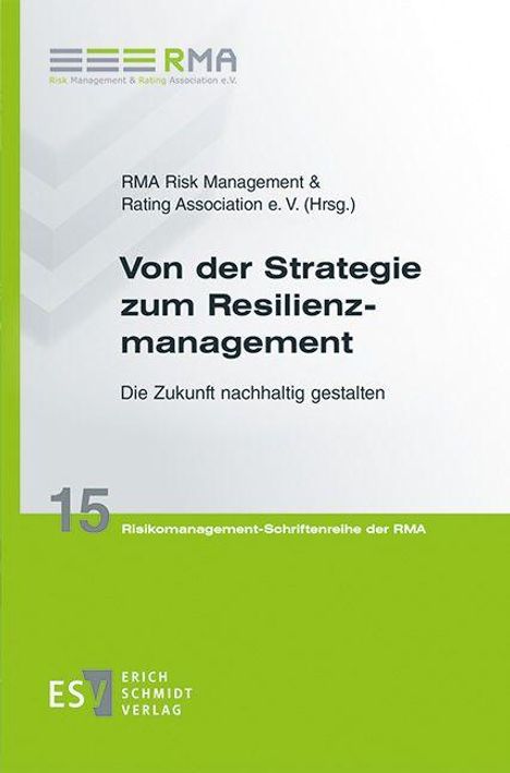 Text: "Von der Strategie zum Resilienzmanagement", "Die Zukunft nachhaltig gestalten". Grün-weißes Design mit RMA-Logo.