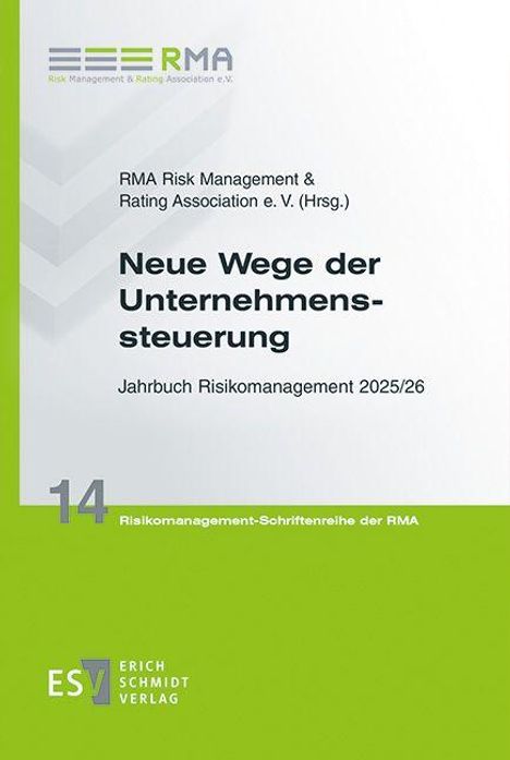Text: Neue Wege der Unternehmenssteuerung. Jahrbuch Risikomanagement 2025/26. ESV Logo unten links.