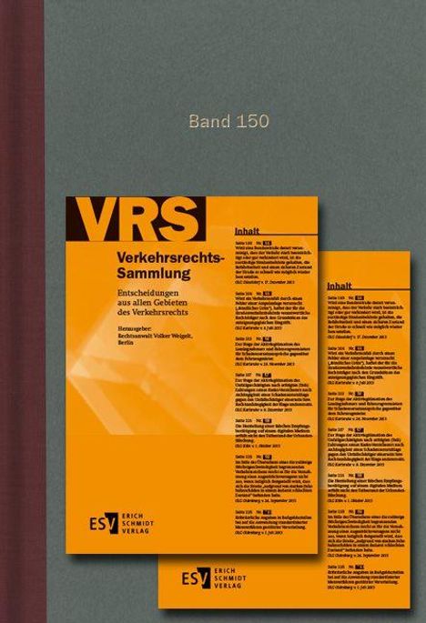 Band 150. Verkehrsrechts-Sammlung. Entscheidungen aus allen Gebieten des Verkehrsrechts. Cover in Orange.