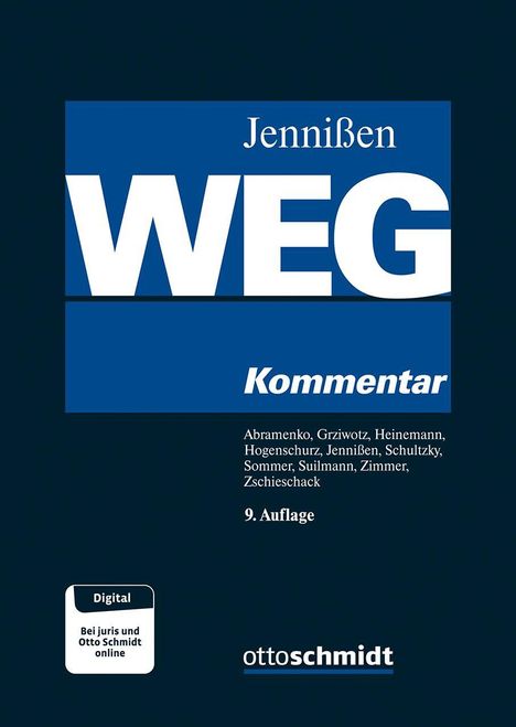 "Jennßen WEG Kommentar, 9. Auflage. Digital: Bei juris und Otto Schmidt online." In Blau- und Weißtönen gehalten.