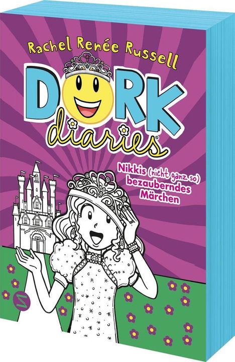 Text: "Rachel Renée Russell, DORK Diaries, Nikkis (nicht ganz so) bezauberndes Märchen." Illustration eines Mädchens mit Krone vor einem Schloss.