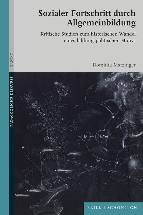 "Sozialer Fortschritt durch Allgemeinbildung" von Dominik Matzinger, grafische Kritzeleien und Formeln auf dunklem Hintergrund.