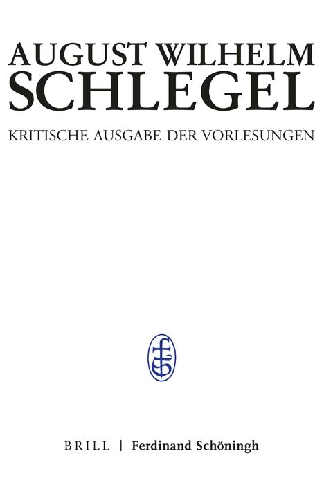 August Wilhelm Schlegel: Bonner Vorlesungen I, Buch