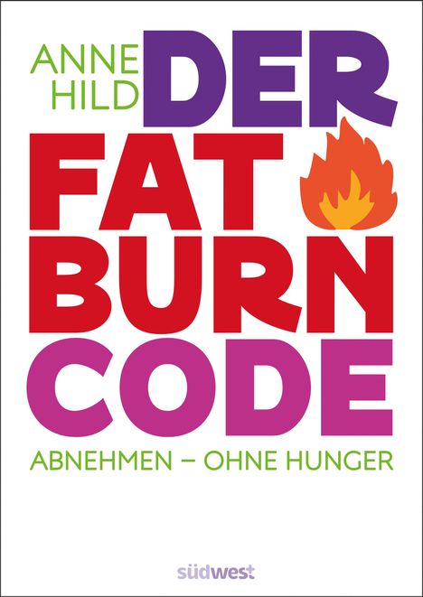 Text: „ANNE HILD DER FAT BURN CODE ABNEHMEN – OHNE HUNGER“. Ein rotes Flammensymbol ist neben dem Wort „BURN“.