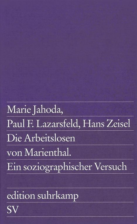 Marie Jahoda: Die Arbeitslosen von Marienthal, Buch