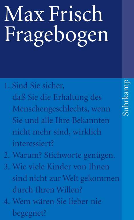 Max Frisch: Fragebogen, Buch