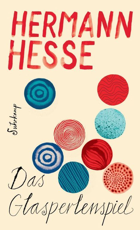 „HERMANN HESSE“, „Demian“, „Suhrkamp“; Illustrationen eines gespaltenen Eis mit Gesichtern im Profil.