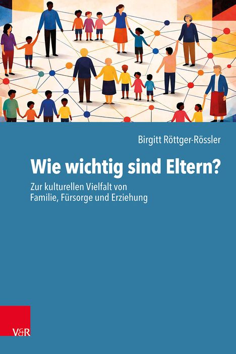 Wie wichtig sind Eltern? Zur kulturellen Vielfalt. Illustration von Menschen, die sich an den Händen halten, verbunden mit Linien.
