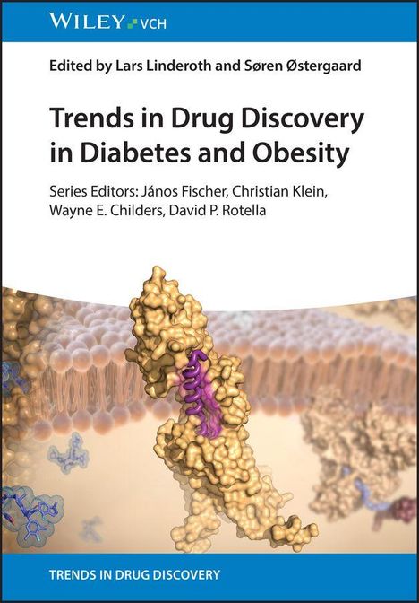 Titel: "Trends in Drug Discovery in Diabetes and Obesity". Herausgeber: Lars Linderoth, Søren Østergaard. Molekülillustration.