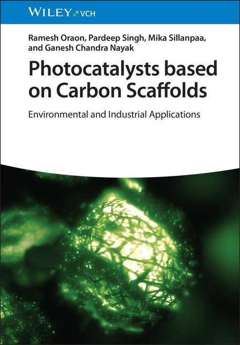 Aufschrift: "Photocatalysts based on Carbon Scaffolds". Grünes, leuchtendes, netzartiges Muster darunter.