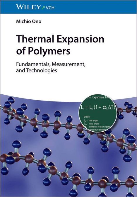 "Thermal Expansion of Polymers" von Michio Ono. Molekülketten vor violettem Hintergrund, Formel in grünem Kreis.