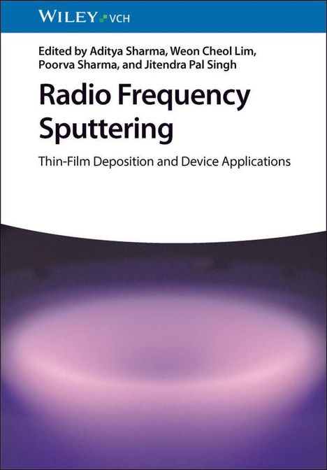 Titel: Radio Frequency Sputtering. Untertitel: Thin-Film Deposition and Device Applications. Lila Lichtkreis unten.