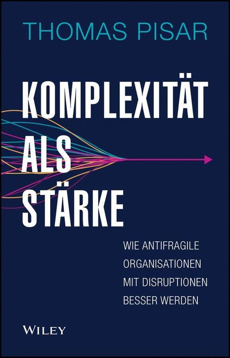 "THOMAS PISAR, KOMPLEXITÄT ALS STÄRKE: Wie antifragile Organisationen mit Disruptionen besser werden, Wiley." Farblinien zu Pfeil.