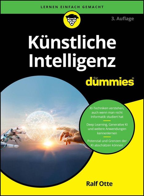 "Künstliche Intelligenz für Dummies, Ralf Otte. Hände, die eine leuchtende Kugel berühren, moderner, technischer Stil."