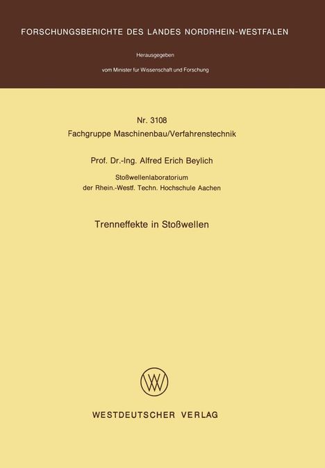 Alfred E. Beylich: Trenneffekte in Stoßwellen, Buch